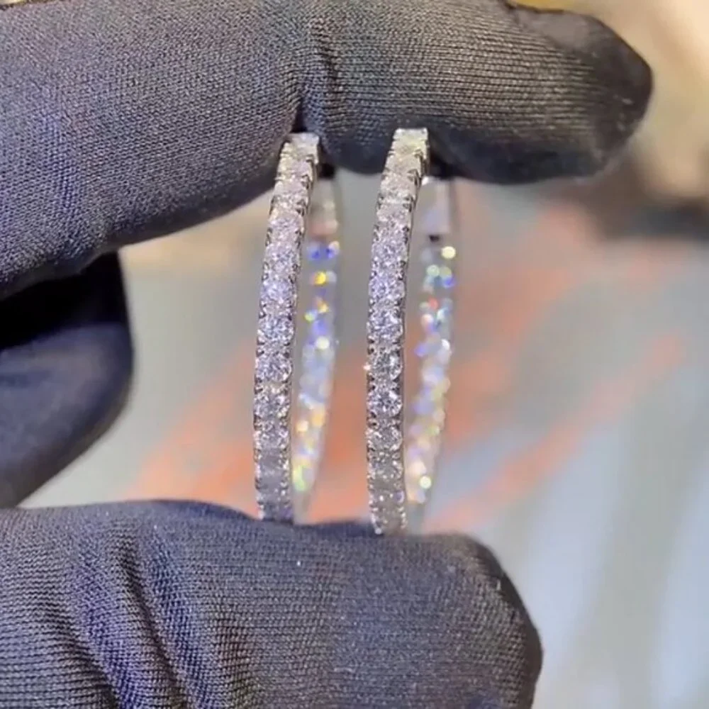 Certified 2.88 ct. t.w. Moissanite Diamond Inside Out Hoop Earrings NEW - Picture 6 of 15